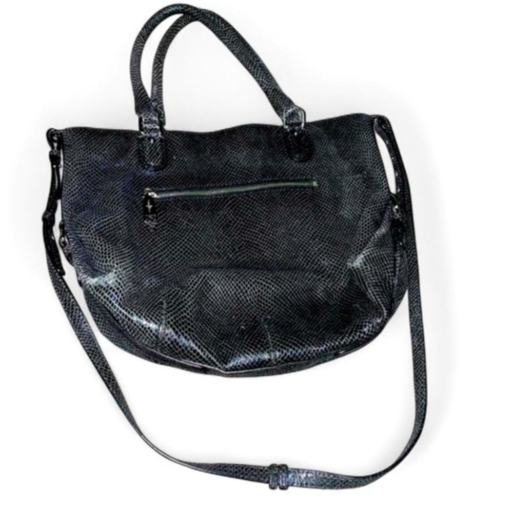 COLE HAAN Black Faux Snakeskin Large Shoulder Bag Tote with Crossbody